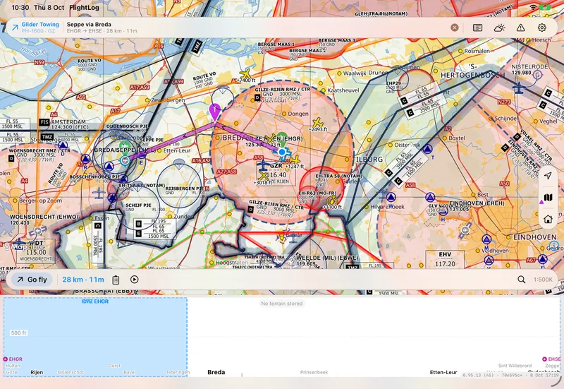 Aerovue's moving map on an iPad
