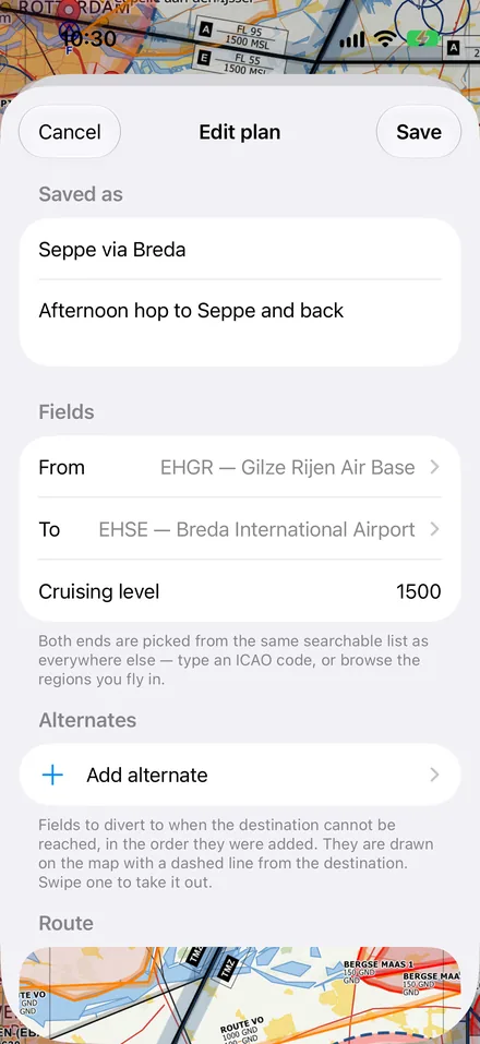 Routes and flight plans
