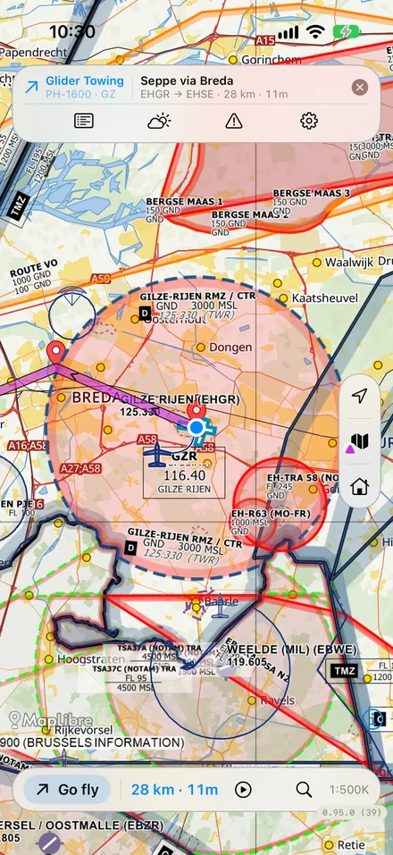 The moving map with airspace
